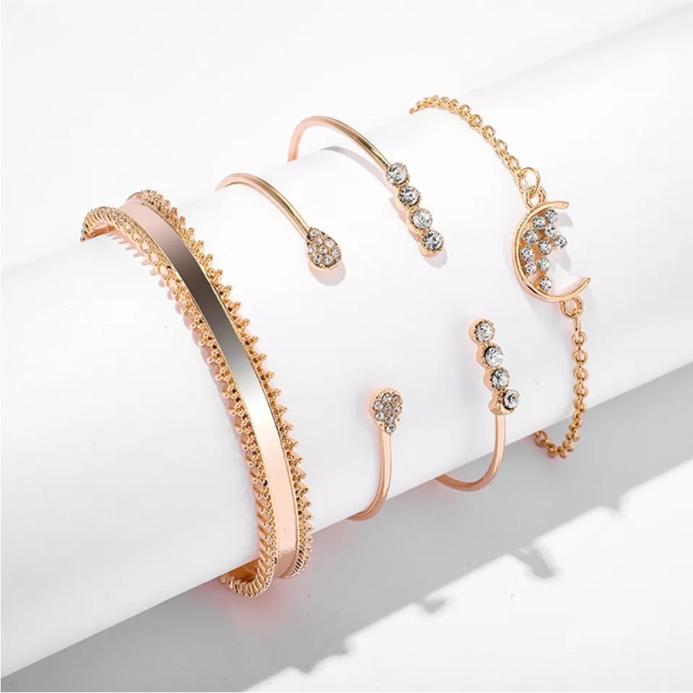 Personality Chain Drops Moon Open Bracelet Bracelet 4 Piece Jewelry